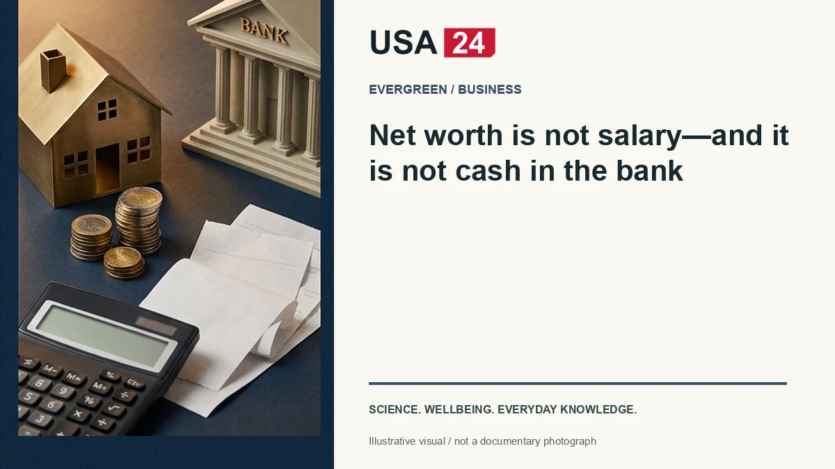Net worth is not salary—and it is not cash in the bank — conceptual editorial illustration