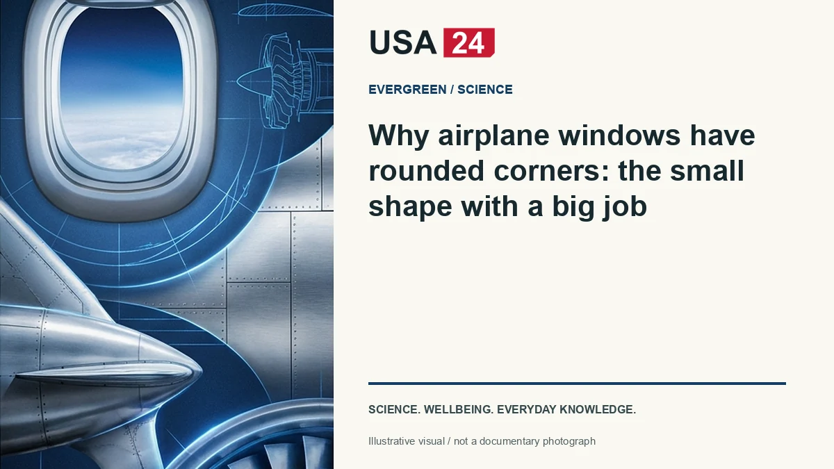 Why airplane windows have rounded corners: the small shape with a big job — conceptual editorial illustration