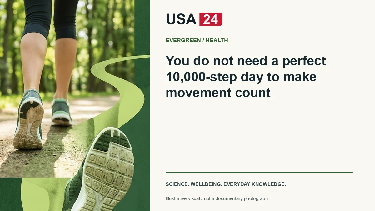 You do not need a perfect 10,000-step day to make movement count — conceptual editorial illustration