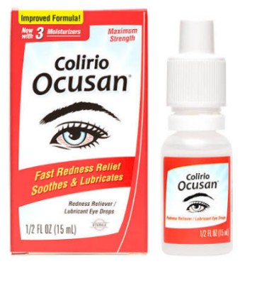 Authentic Colirio Ocusan Fast Redness Relief packaging shown for comparison by the FDA.