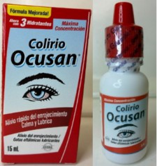 Counterfeit Colirio Ocusan packaging shown in the FDA’s product comparison.