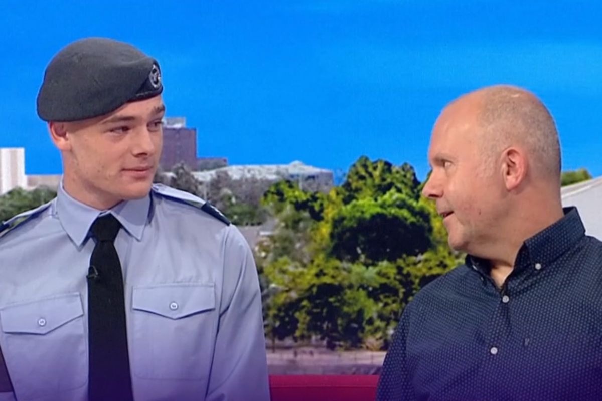 Sam and Nigel Owen during their BBC Breakfast reunion on October 8, 2026. Broadcast still, not a photograph of the roadside emergency.