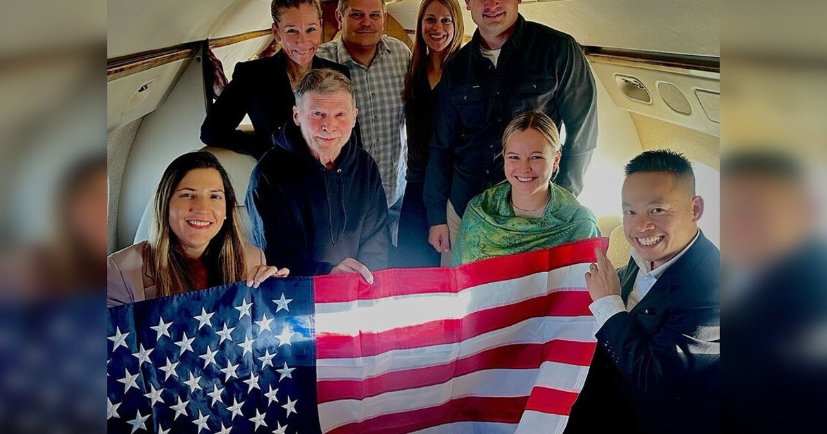 Stephen Hubbard and his family on their return from Russia, in the photograph attributed by the source to the White House on X.