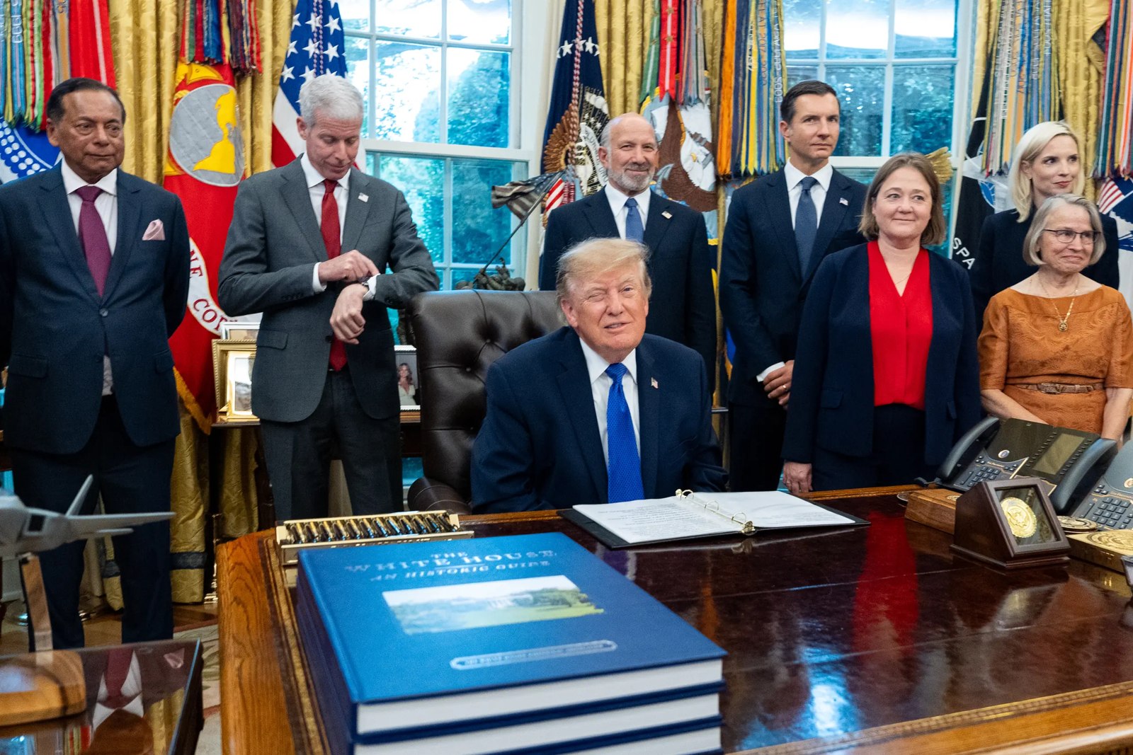 Trump and officials, including Hinson, in the Oval Office, September 28, 2026.