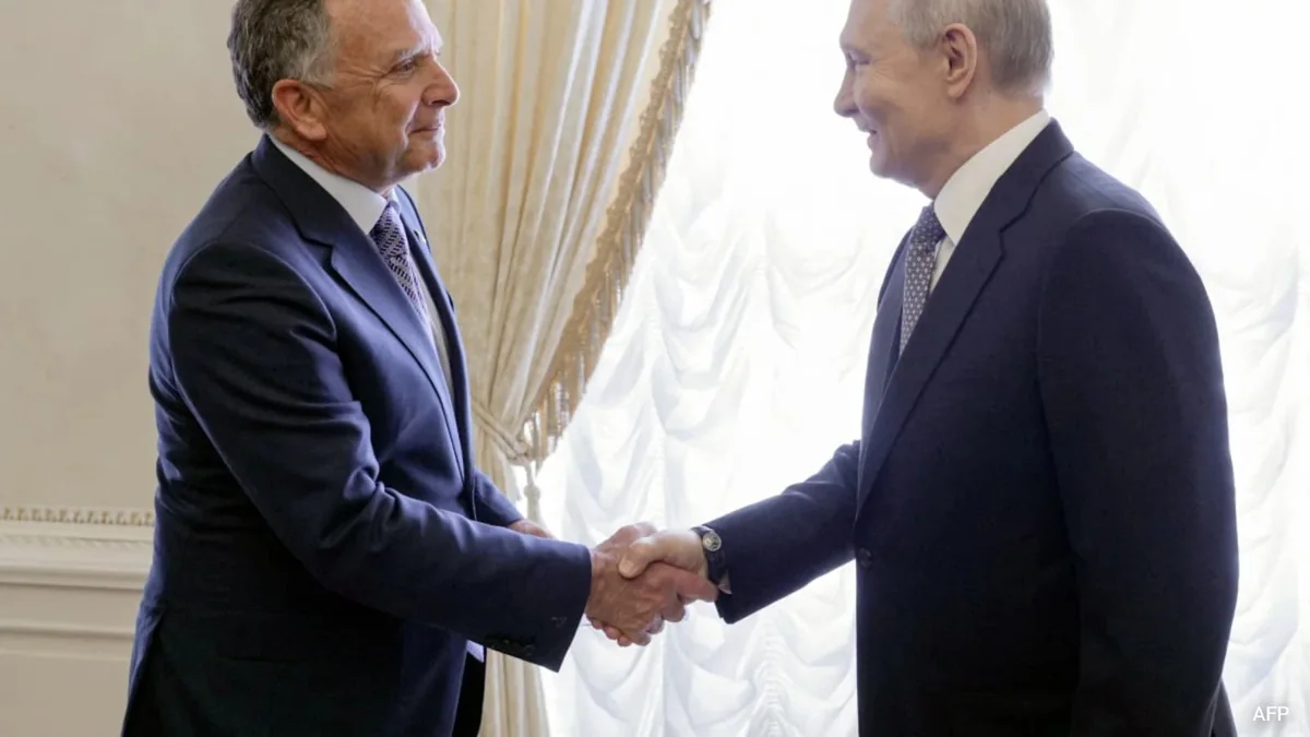 Steve Witkoff and Vladimir Putin in an AFP photograph carried with the report. The photograph is not evidence of the precise moment the quoted remark was made.
