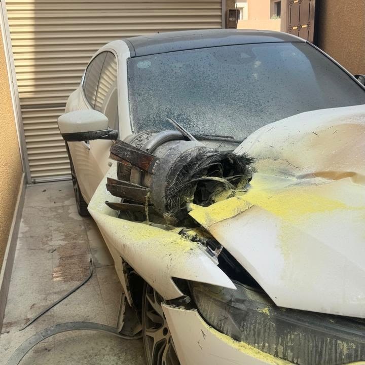 A car damaged by missile debris in Riyadh, October 14, 2026.